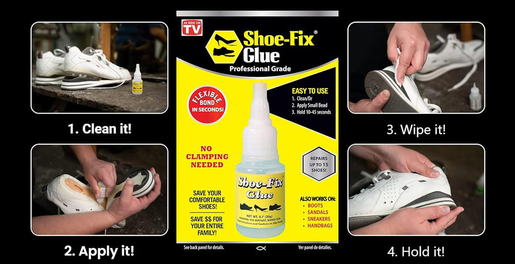 Shoe-Fix Professional Grade Shoe Repair Glue - Instant Bond, Clear Drying & Flexible Adhesive (20g Tube)