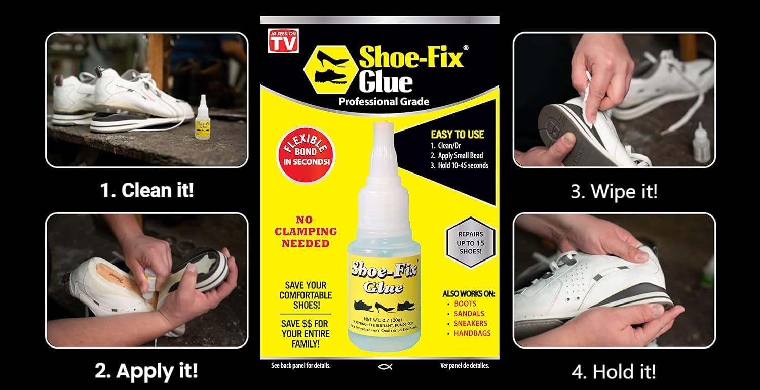 Shoe-Fix Professional Grade Shoe Repair Glue - Instant Bond, Clear Drying & Flexible Adhesive (20g Tube)