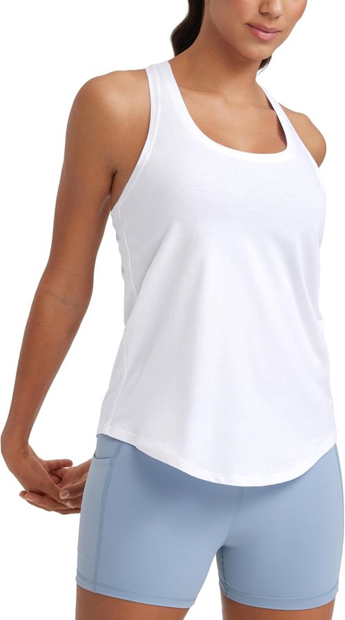 CRZ YOGA Pima Cotton Racerback Tank Top - Soft Sleeveless Workout Shirt for Women | Casual Scoop Neck