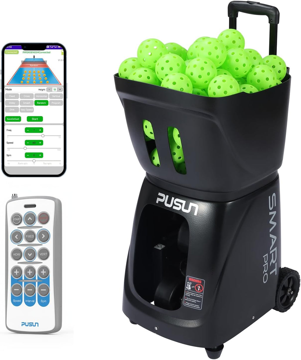 PP-Smart Pro Pickleball Machine - Portable 100+ Ball Launcher with App & Remote, 10 Modes, 20-70 mph