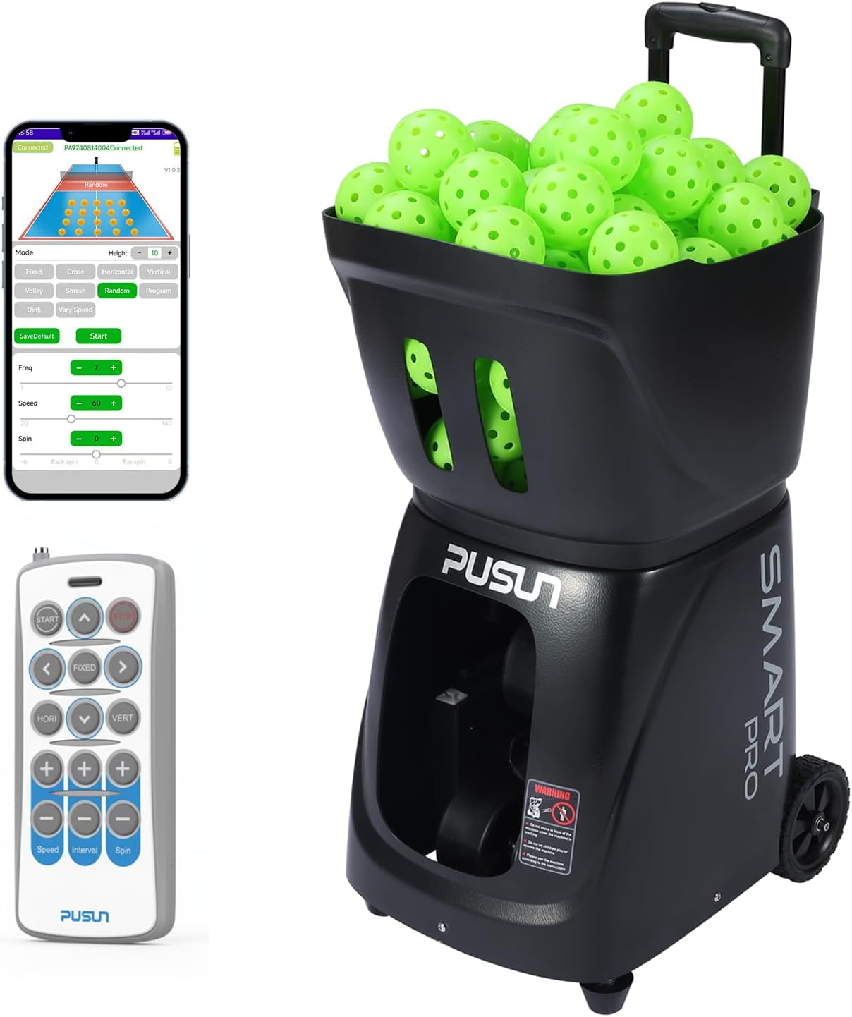 PP-Smart Pro Pickleball Machine - Portable 100+ Ball Launcher with App & Remote, 10 Modes, 20-70 mph