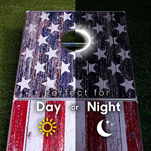 GoSports LED America Cornhole Board Set - Regulation Size Portable Outdoor Game with Lights, Includes 8 Bean Bags