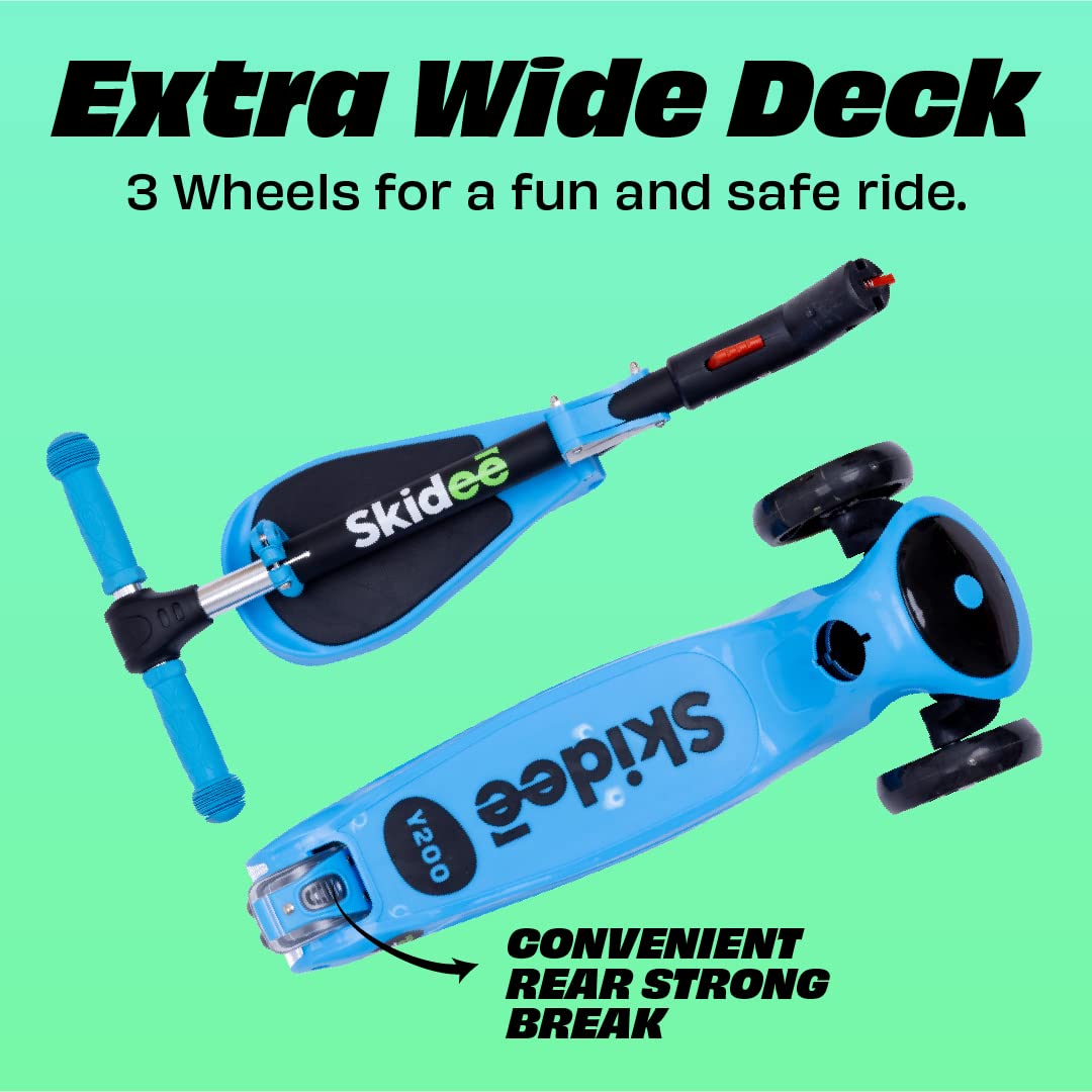 SKIDEE Kick Scooter for Kids 3-5 Foldable 3 Wheel Scooter with Lean-to-Steer, Adjustable Height, Removable Seat & LED Light Wheels Toddler Scooter for 3 to 12 Year Old Boys/Girls