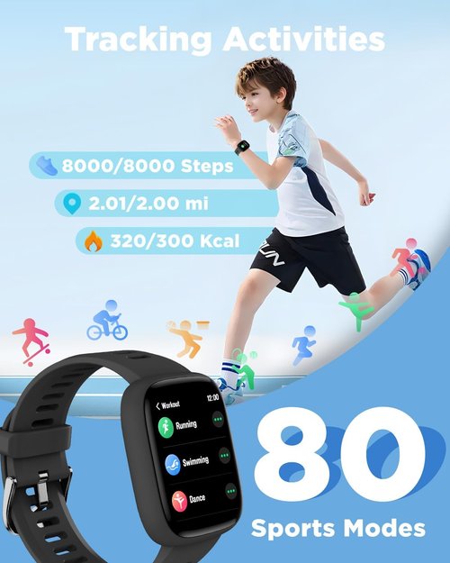 BIGGERFIVE Smart Watch for Kids - 1.8" Fitness Tracker with Heart Rate Monitor & IP68 Waterproof | Fun Puzzle Games for Ages 5-16