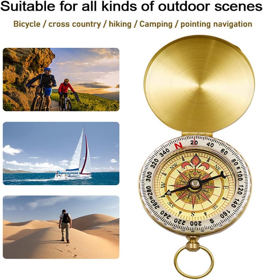 Skiennix Camping Survival Compass - Glow in The Dark Waterproof Pocket Tool for Hiking & Outdoor Navigation (Golden)