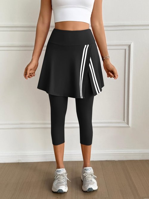 Fisoew Women's Tennis Golf Skirt with Capris Leggings Pockets Wrap Contrast Colors Gym Athletic Skorts Black