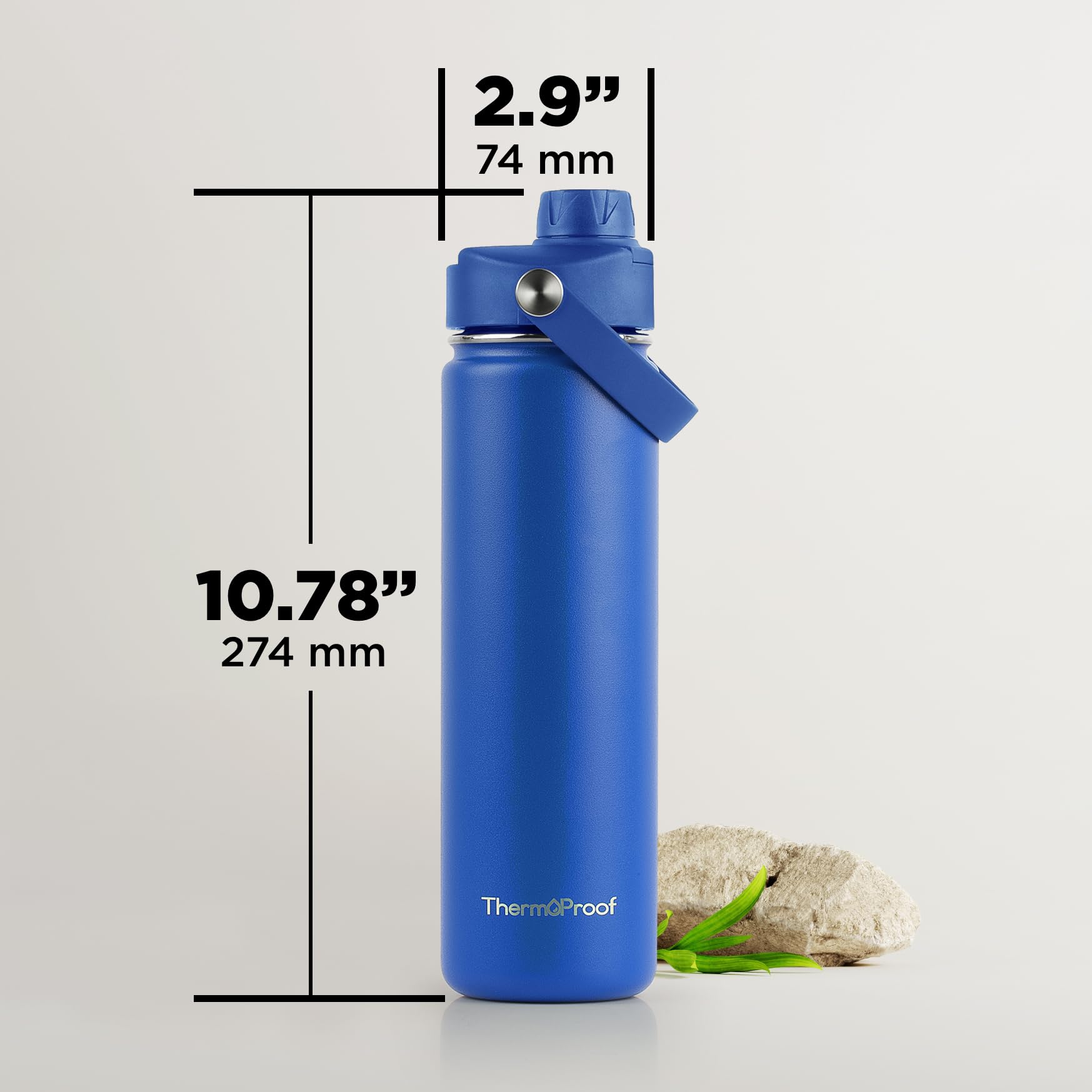 ThermoProof Double-Walled Vacuum Insulated Stainless Steel Water Bottle - Wide Mouth with Chug & Spout Lids, Dishwasher Safe, Reusable, Leakproof, Hot & Cold for Men, Women & Kids - 22oz, Blue