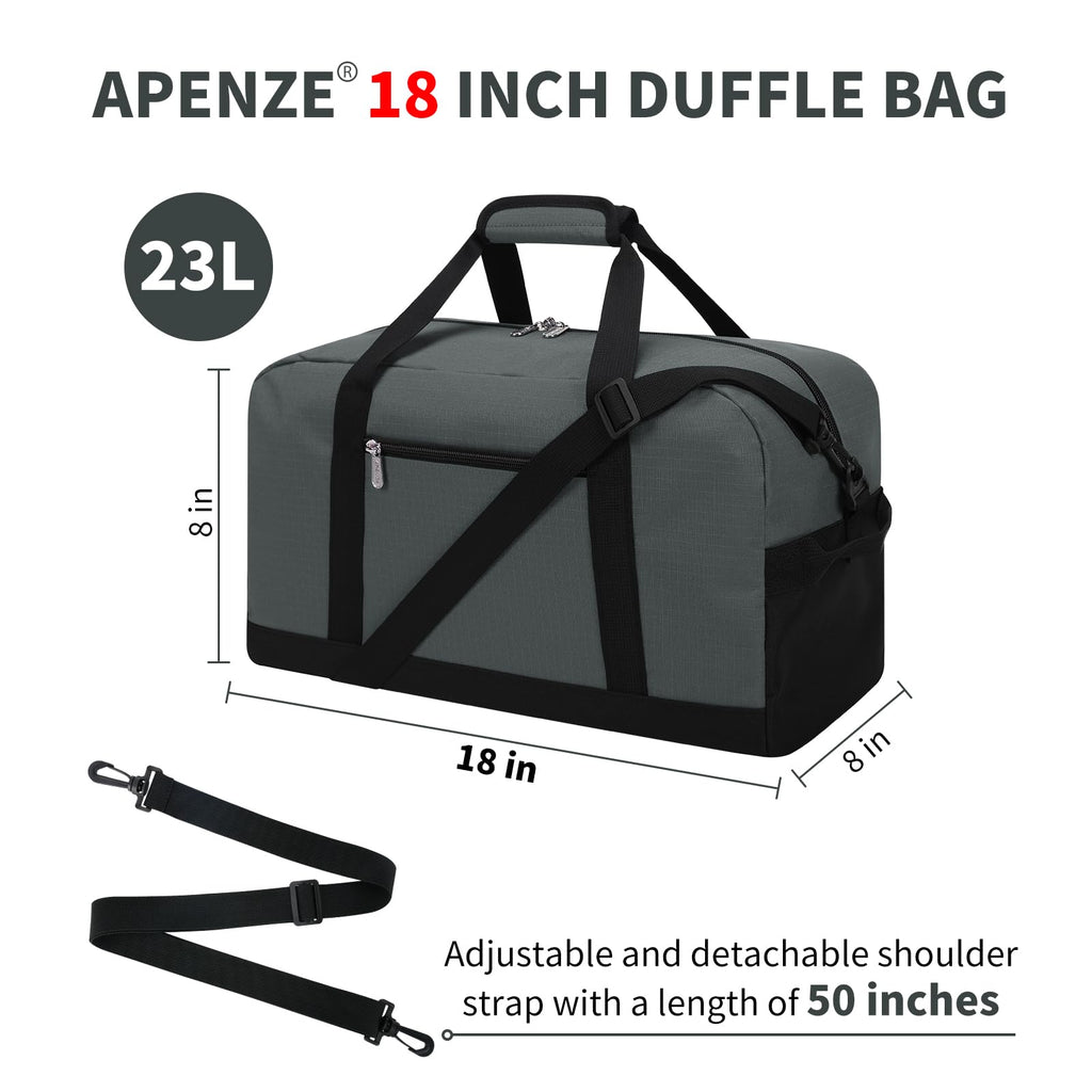 Apenze Small Gym Bag 18 inch Carry On Duffel Bag for Weekender Travel - Dark Grey