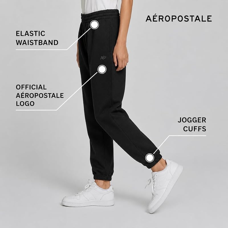 AeroPostale Boys Fleece Joggers 3-Pack - Grey Heather, Charcoal Heather, Black 14-16