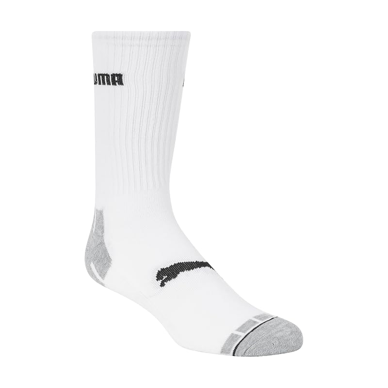 PUMA Men's Crew Socks (6-Pack) White 13-15 - Cushioned, Arch Support, Seamless Toe