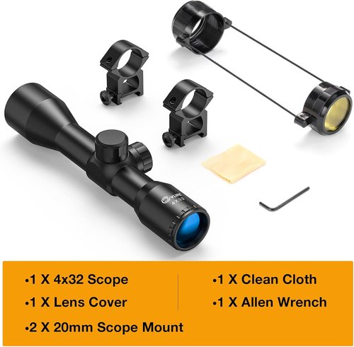 CVLIFE 4x32 Compact Rifle Scope - Durable Optics for Precision Hunting | Includes Mounts