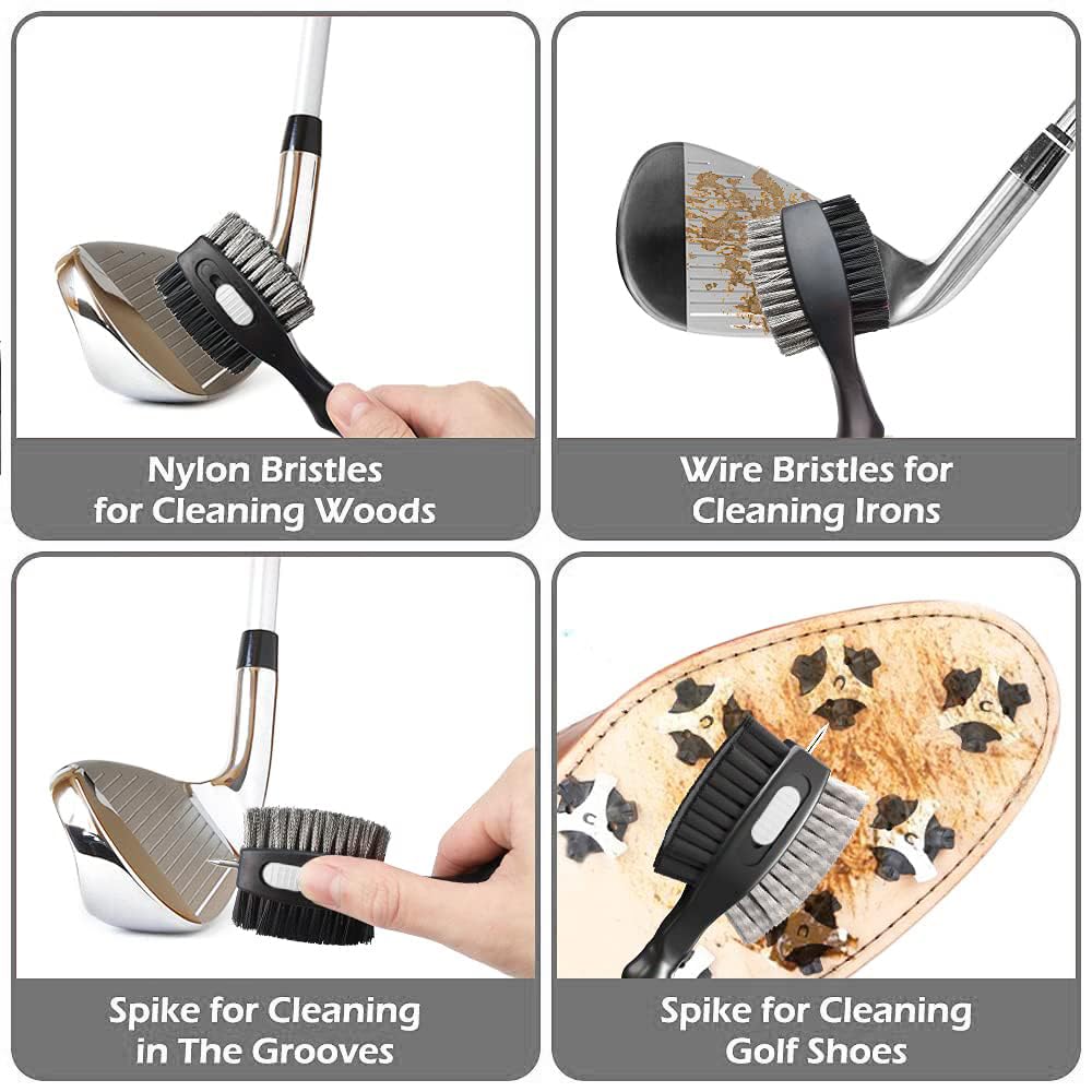THIODOON 2 Pack Golf Club Brush and Groove Cleaner with Magnetic Keychain Golf Brush Oversized Head and Retractable Spike Golf Club Cleaner Golf Accessories for Men, Best Golf Gifts for Men