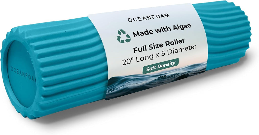 Oceanfoam Soft Tidal Roller - Miami Blue Low Density Foam Roller for Therapy & Exercise | 20" x 5" Wave Textured