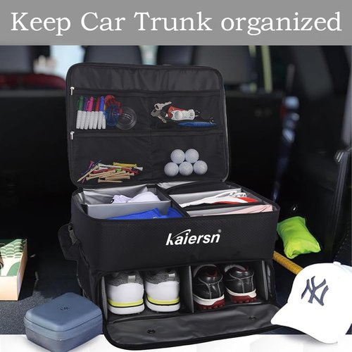 Thionyee 2-Layer Golf Car Trunk Organizer with Separate Ventilated Shoe Compartment, Waterproof Design for Golf Balls, Tees, Clothes, Gloves, Accessories, Ideal Golf Gift (Dark Grey)