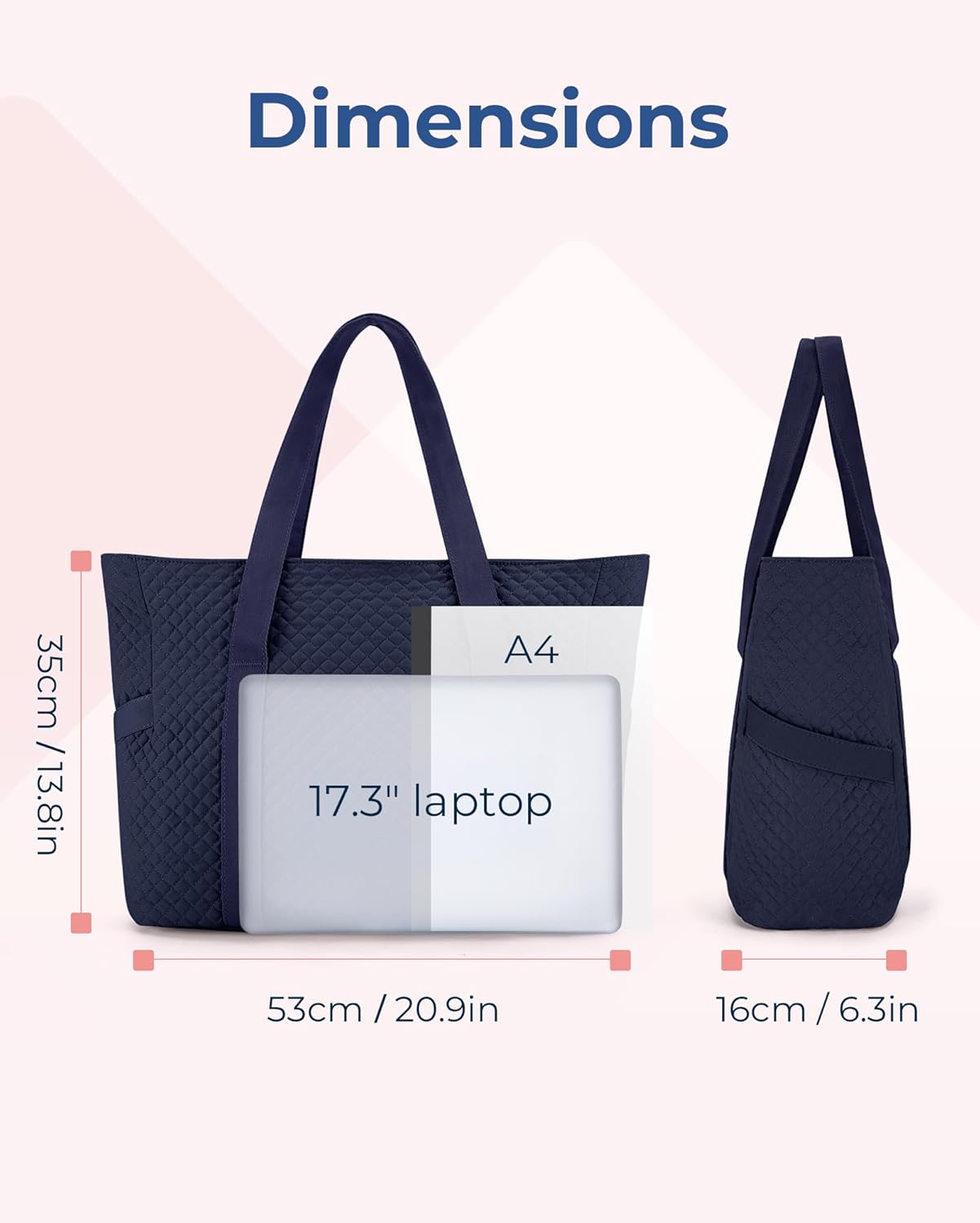BAGSMART Tote Bag for Women - 20L Quilted Puffer Work Bag with Zipper | Ideal Travel & Nurse Essentials