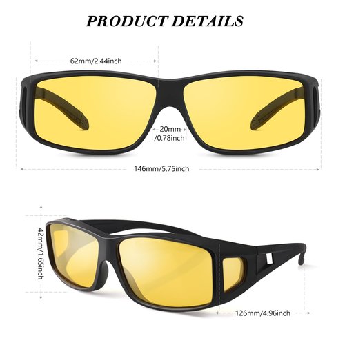 Bio-th Night Vision Driving Glasses Fit Over for Men Women,Wrap-Around With UV Protection,Cycling Golf and Fishing