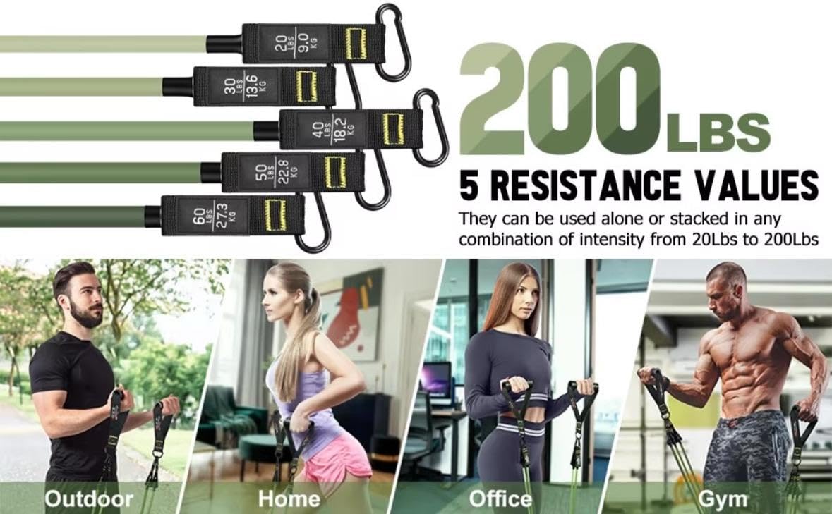 E.Z.D Resistance Bands Set: Exercise Bands with Handles, Door Anchor, Ankle Straps for Heavy Resistance Training, Physical Therapy, Muscle Training, Yoga, and Home Workouts. (Green)