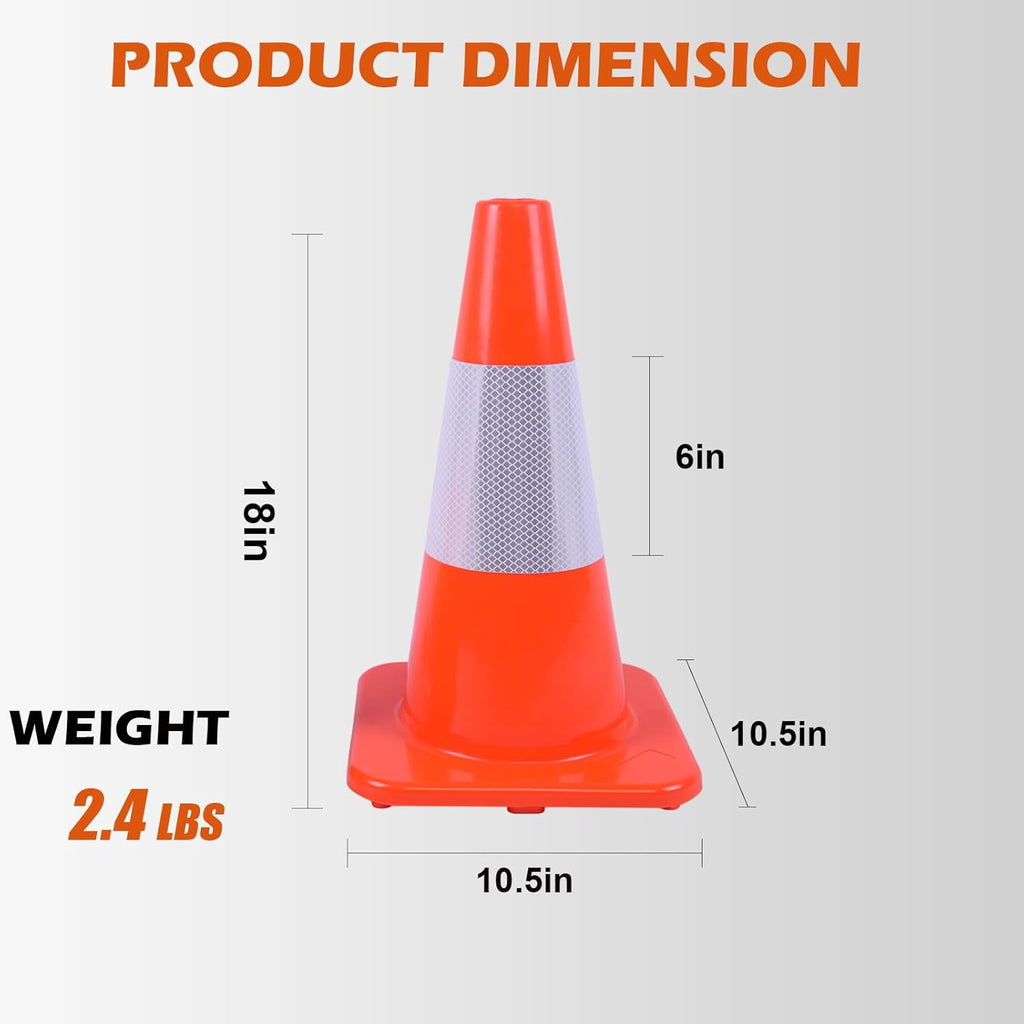 Traffic Cones 4 Pack by [Brand Name] - 18" Durable PVC Safety Cones with Reflective Collars | High Visibility for Parking, Construction & Sports