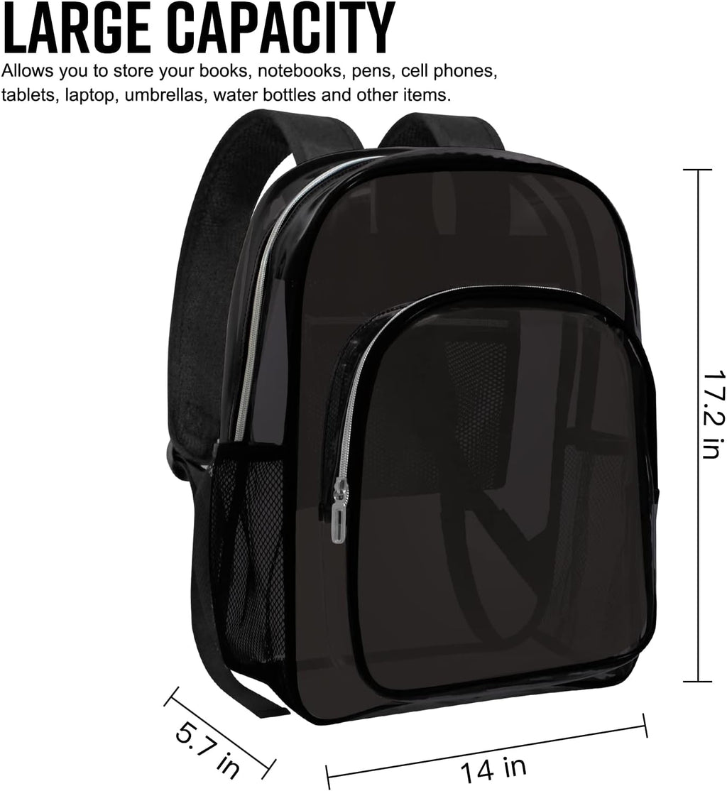Skiennix Clear Backpack - Heavy Duty Transparent Design for Security Travel | Black Color