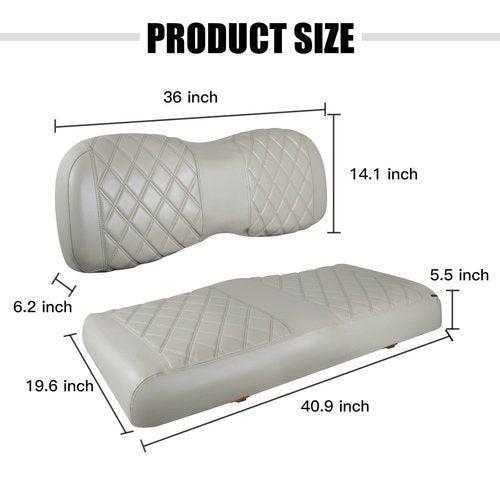 NOKINS Golf Cart Seat Cover for Yamaha Drive/Drive 2 Original Regular Seat Cushion, No Stapler, Golf Cart Vinyl Replacement Diamond Front Seat Cover Oyster Grey