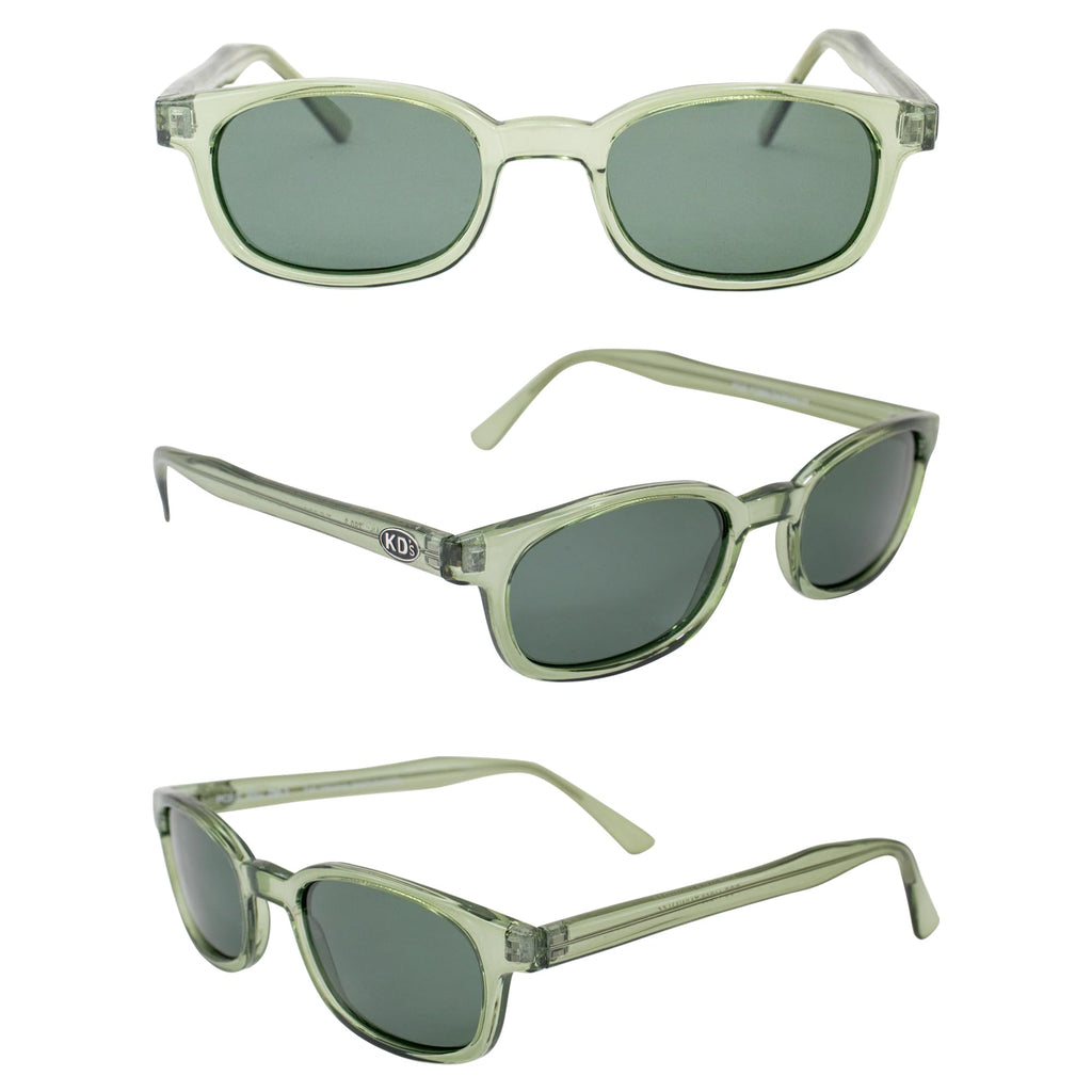 X-KD's Sunglasses 11269 20 Percent Larger than Original KD's ANSI Z80.3 Clear Green Frames w/Polarized Green Lenses