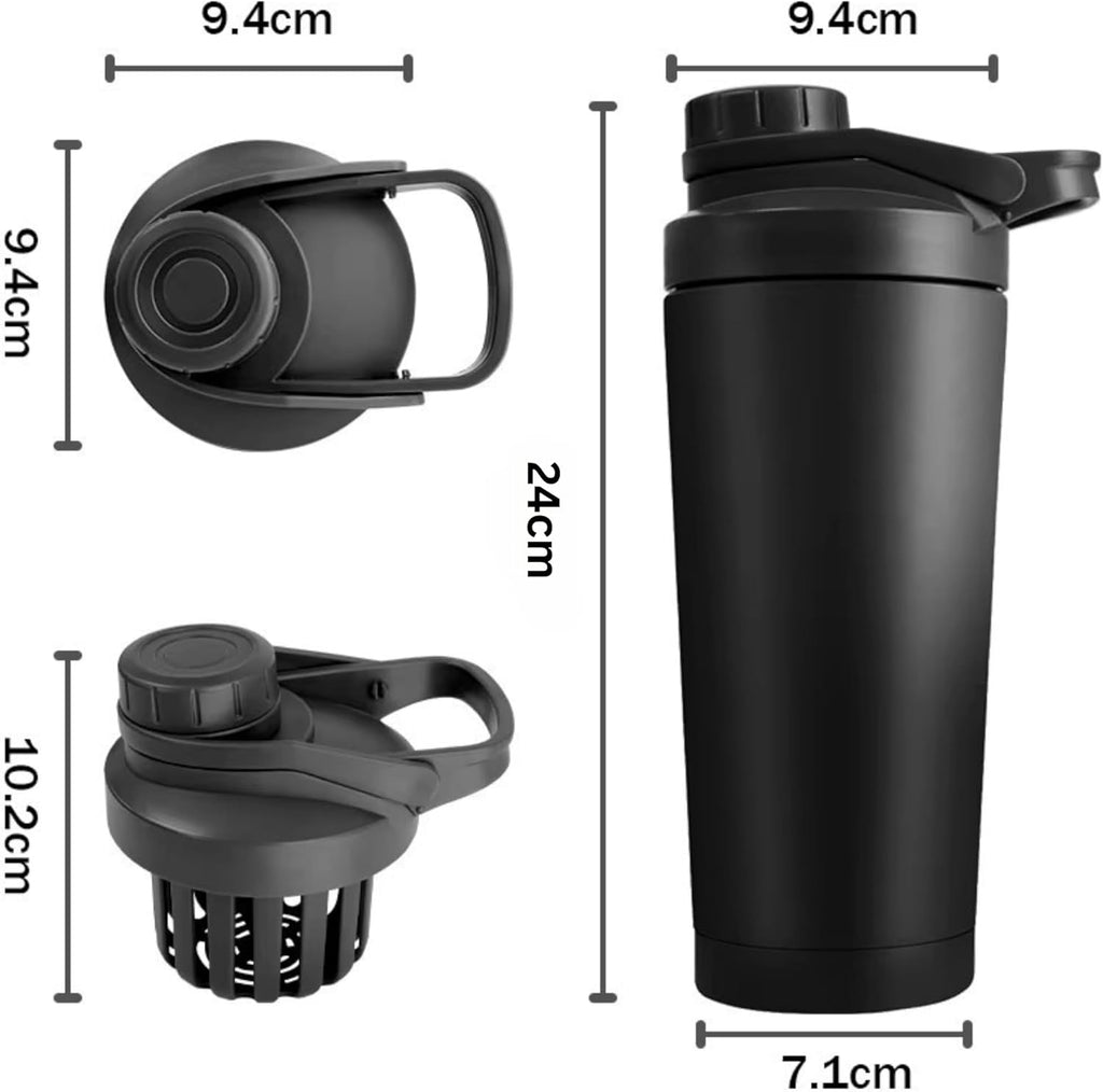 ProActive 28oz Stainless Steel Shaker - Insulated Gym Bottle with Mixing Ball & Tea Infuser | Leakproof, BPA-Free, Black