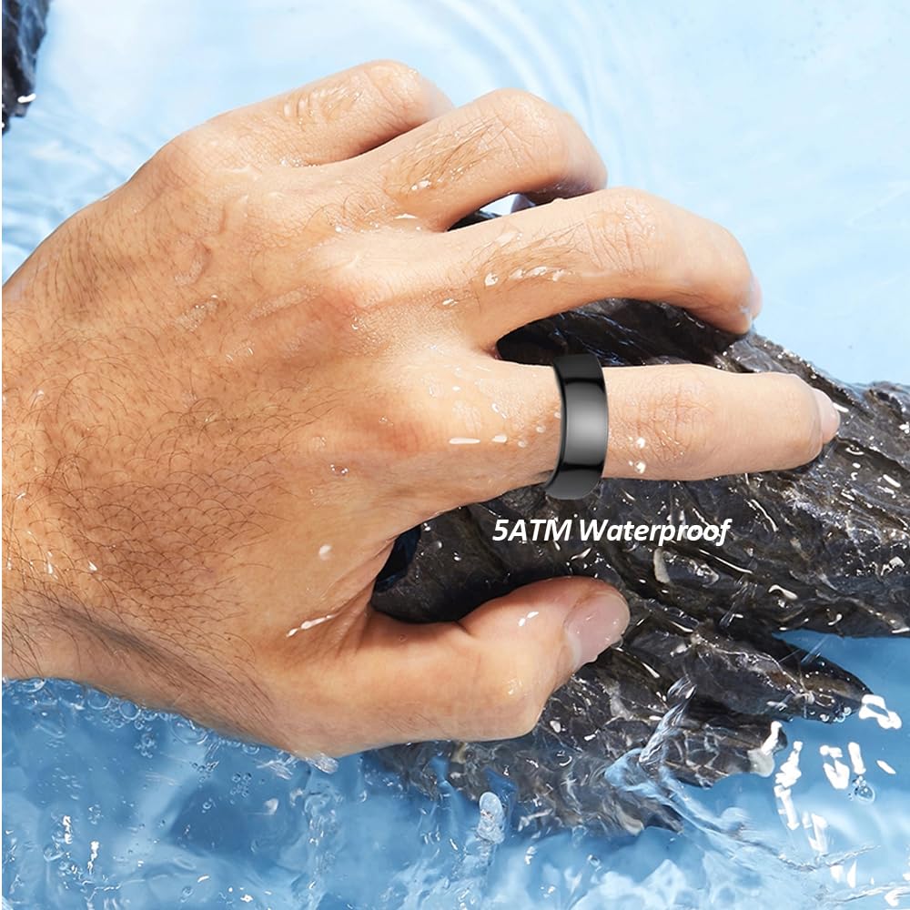 SM SEVENMORE Curved Design Smart Ring Fitness Tracker, Gesture Remote Control Activity Sport Record Sleep Quality Heart Rate SpO2 Skin Temperature Monitoring (Black, #9)