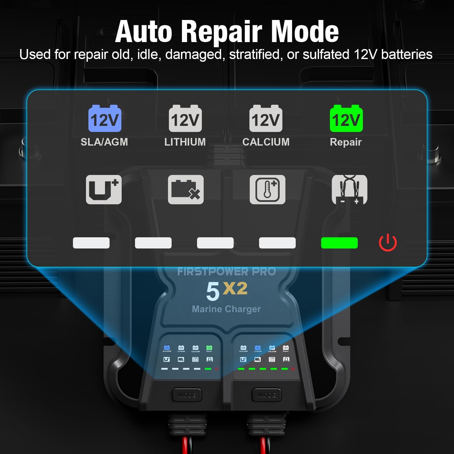 2 Bank Marine Battery Charger - 10A Waterproof Onboard Battery Maintainer & Desulfator for SLA/AGM, Lithium, Calcium & Deep-Cycle Batteries