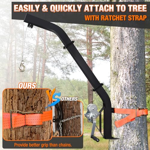 Heavy Duty Tree Mounted Deer Hoist with Winch & 23ft Steel Cable - Game Skinning & Field Dressing Equipment
