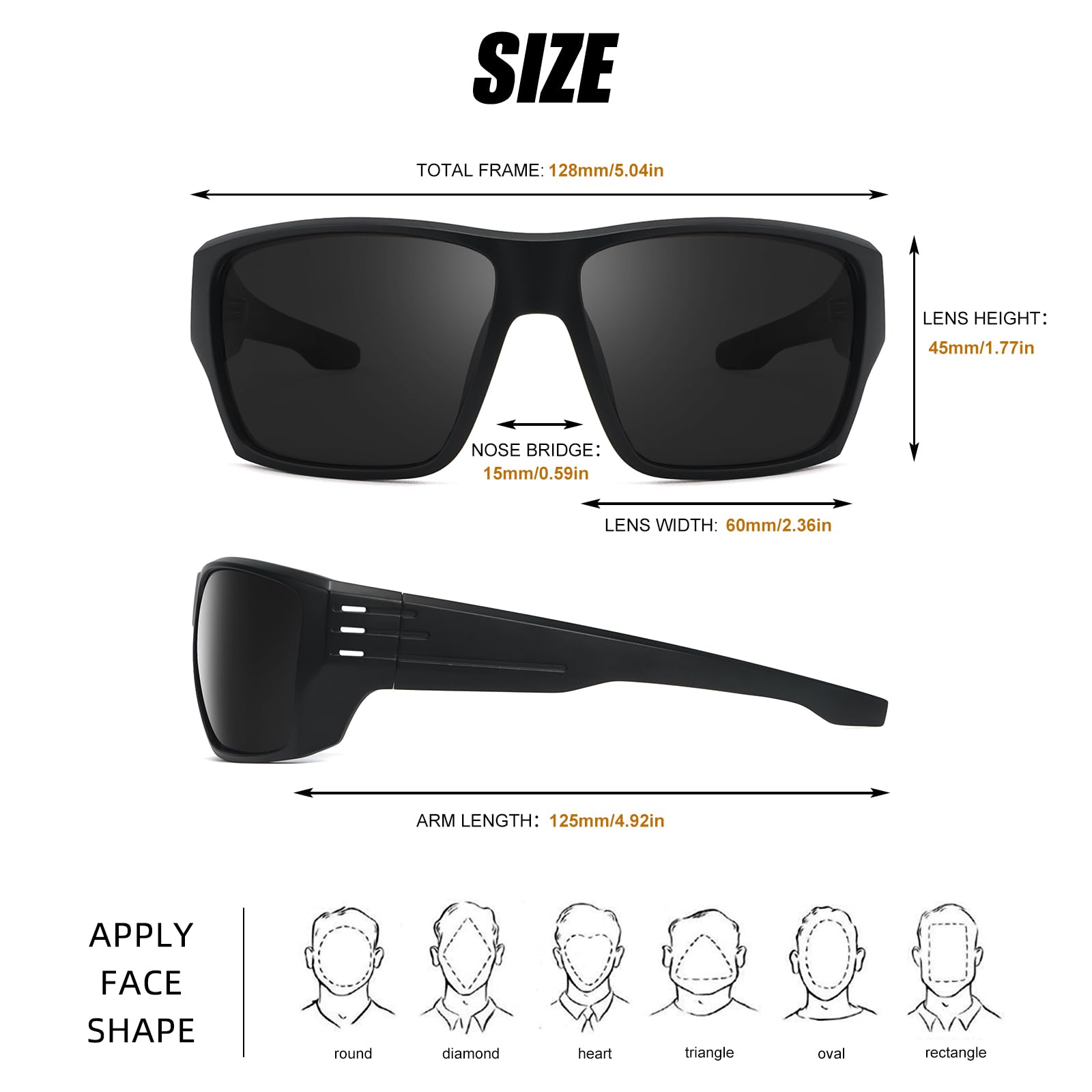 Polarized Sports Sunglasses for Men Women,Square Frame Cycling Fishing Wrap Around Sunglasses UV400 Protection Black