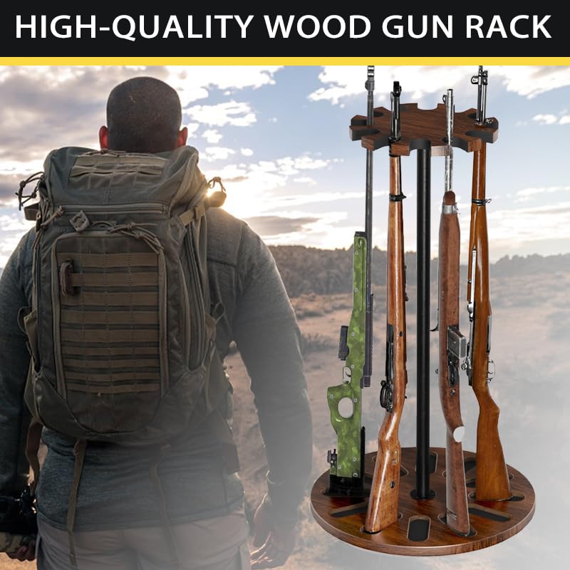 Yoimori Brown Indoor Gun Rack with 360° Rotating Stand Holds Up to 12 Rifles
