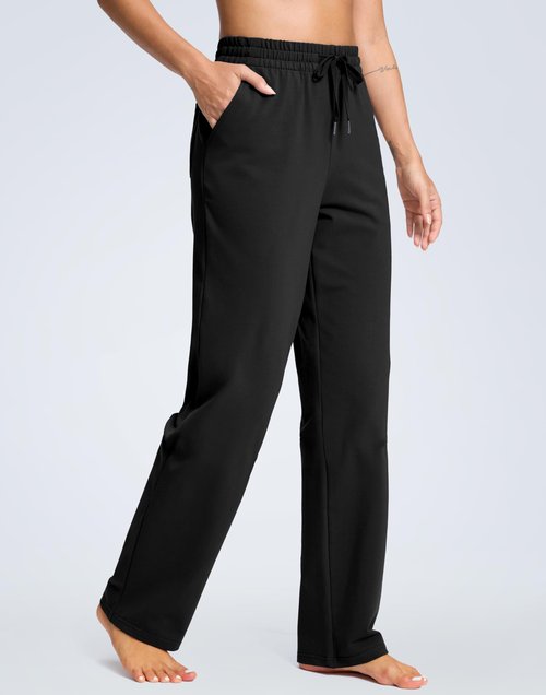 SANTINY 31"/33"/35" Women's Tall Cotton Sweatspants Yoga Lounge Casual Pants Open Bottom Sweat Pants for Women with Pockets（Black_L33_M）