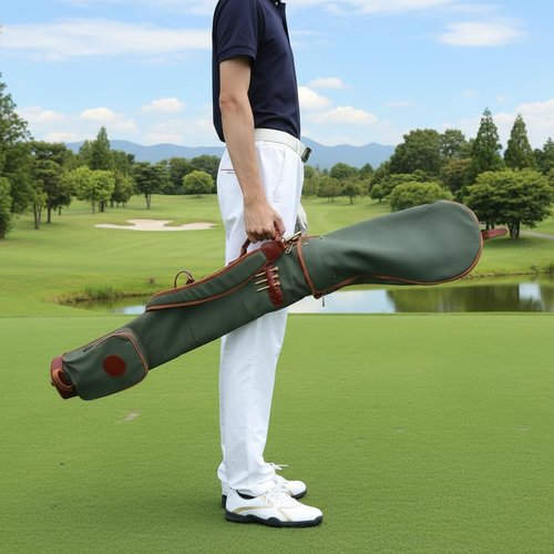 Tourbon Vintage Golf Club Carry Bags Travel Case - Canvas and Leather (33" Golf Carry Bag - Green)