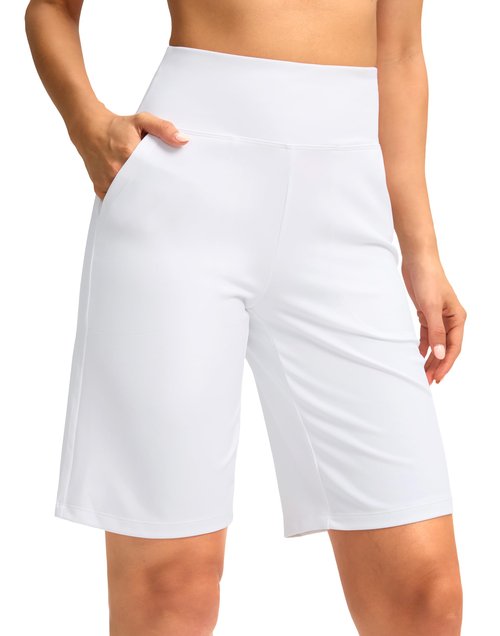 G Gradual Women's 10" Bermuda Shorts Knee Length with Pockets High Waisted Athletic Long Shorts for Casual Walking Running Yoga (White, M)