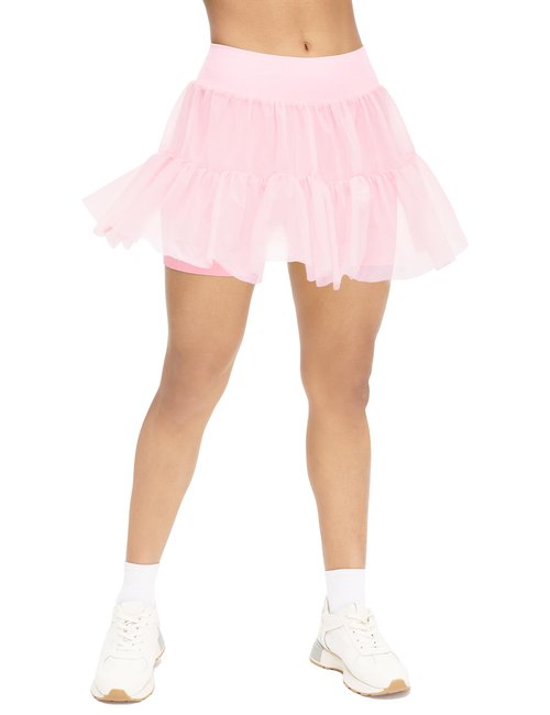 Cute Pleated Skirts for Women, High Waisted Tulle Skirts Princess with Seamless Shorts Pink