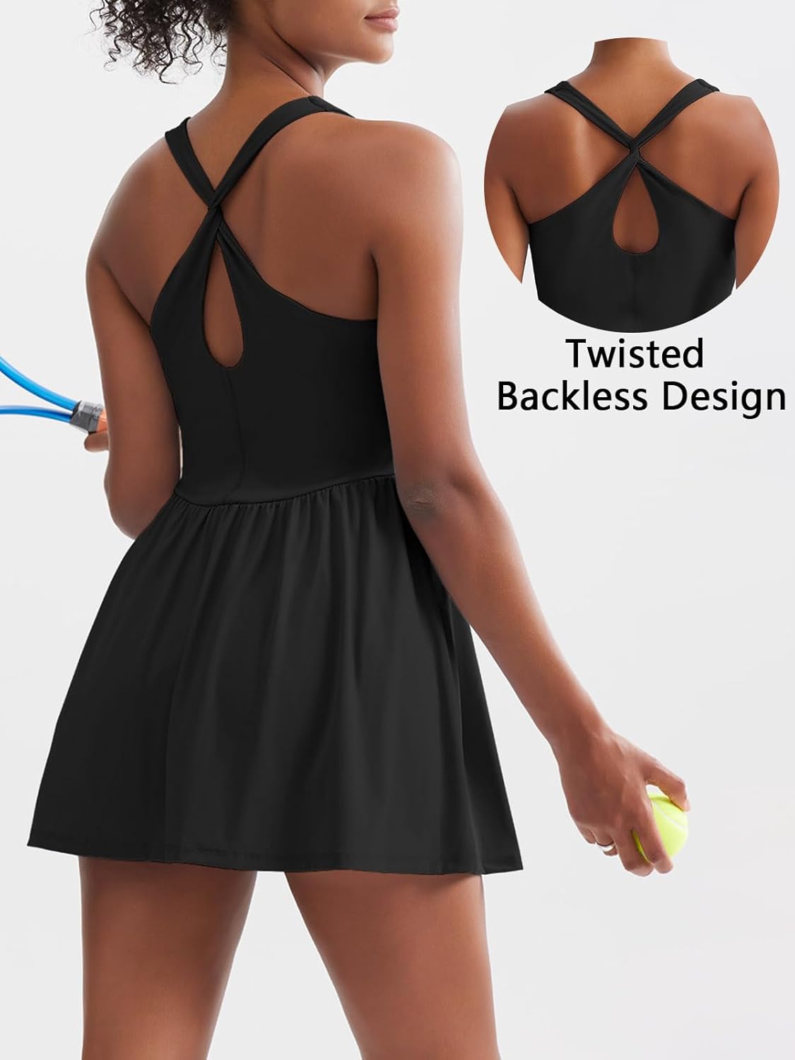 Sexyasasii Women's Athletic Tennis Dress - Built-In Shorts & Bra | Summer Workout Golf Dress