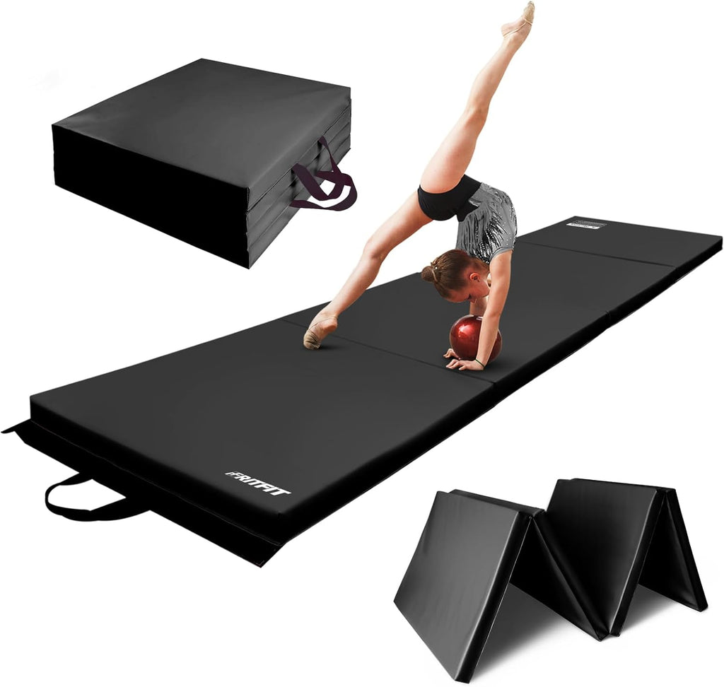RitFit Folding Exercise Mat - 2 Inch Thick Gymnastics Mat with Carrying Handles | Sizes: 3’x6’, 4’x8’, 4’x10’, 2'x8' for Yoga, MMA, and Home Gym