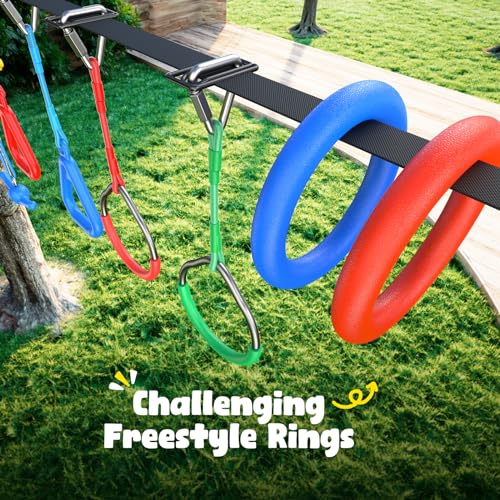 Ninja Warrior Obstacle Course for Kids - 65 ft with Saucer Tree Swing - Blue