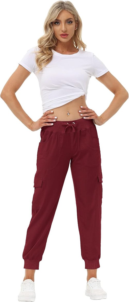 MoFiz Women's Lightweight Hiking Cargo Pants - Quick Dry Casual Travel Joggers with Elastic Waist & Pockets