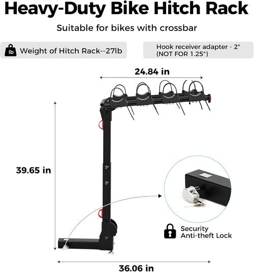 Bike Rack - Skiennix Hitch Mount for SUVs & Trucks | 165 LBS Capacity, Dual Lock, Tiltable & Foldable
