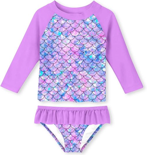 Funnycokid Girls Rash Guard Swimsuit Set - Long Sleeve Two-Piece Bathing Suit for Ages 2-10