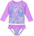 Funnycokid Girls Rash Guard Swimsuit Set - Long Sleeve Two-Piece Bathing Suit for Ages 2-10