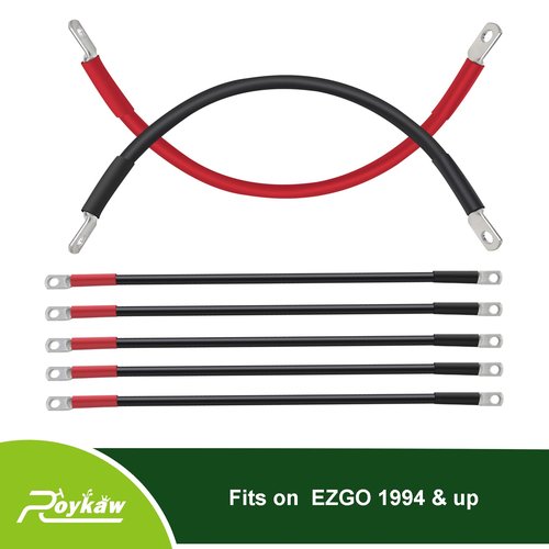 Roykaw 4 Gauge Golf Cart Battery Cables Compatible with EZGO TXT 36/48 Volt 1994-up Models, Heavy-Duty Pure Copper Tin-Coated Cable Lugs, Anti-Corrosion/Anti-Oxidation