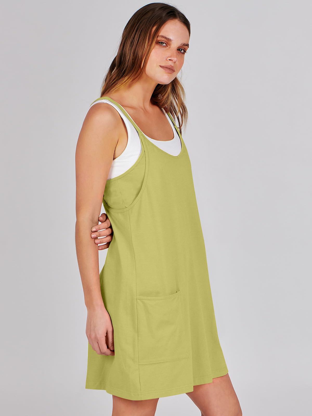 ANRABESS Women Athletic Dress Summer Tennis Workout Active Sports Mini Romper Dress Built in Shorts Travel Vacation Clothes Light Green XX-Large