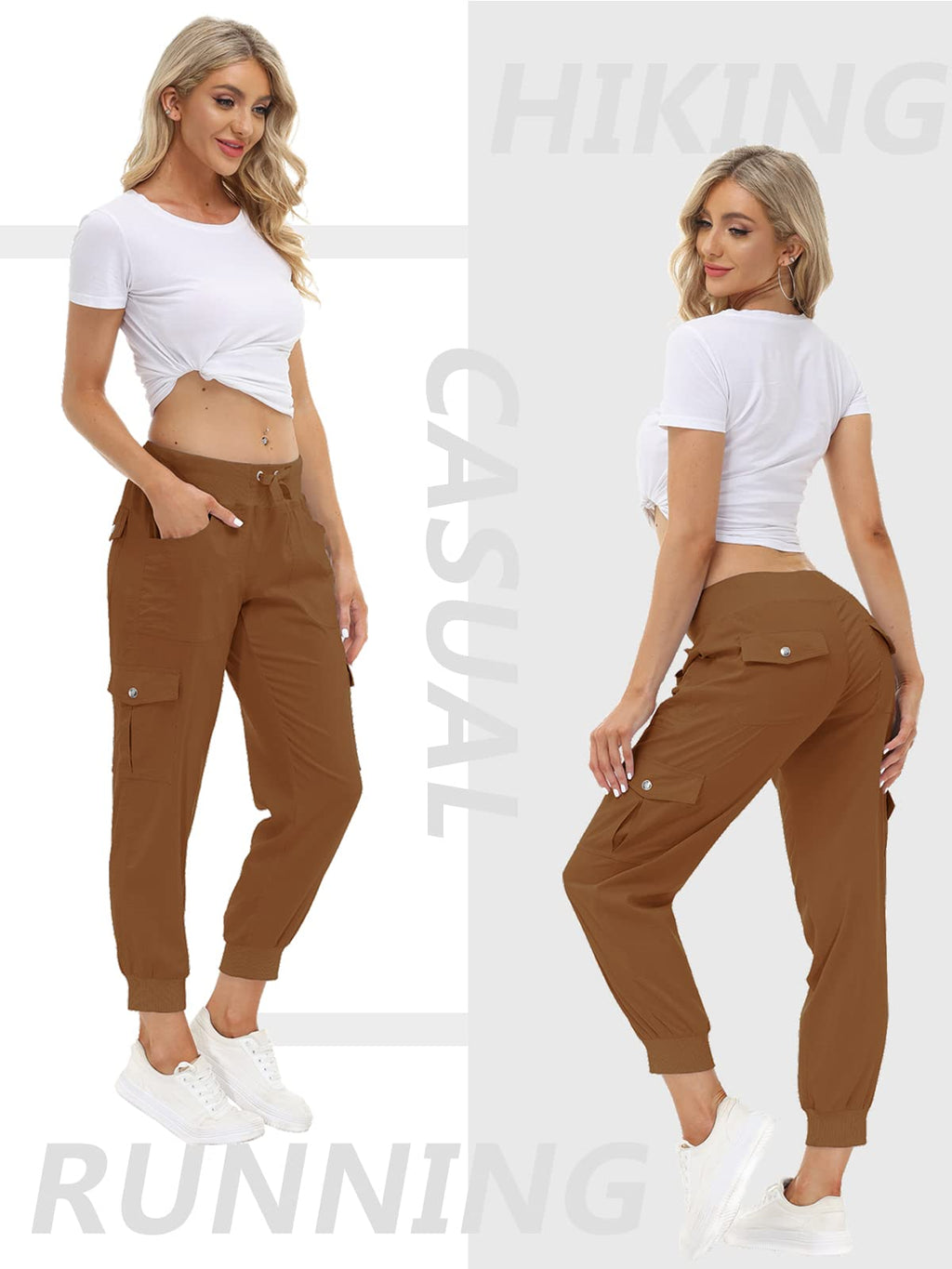 MoFiz Womens Lightweight Quick Dry Cargo Pants Outdoor Summer Travel Casual Sports Hiking Jogger Sweatpants Button Pockets Earthy Yellow 3XL