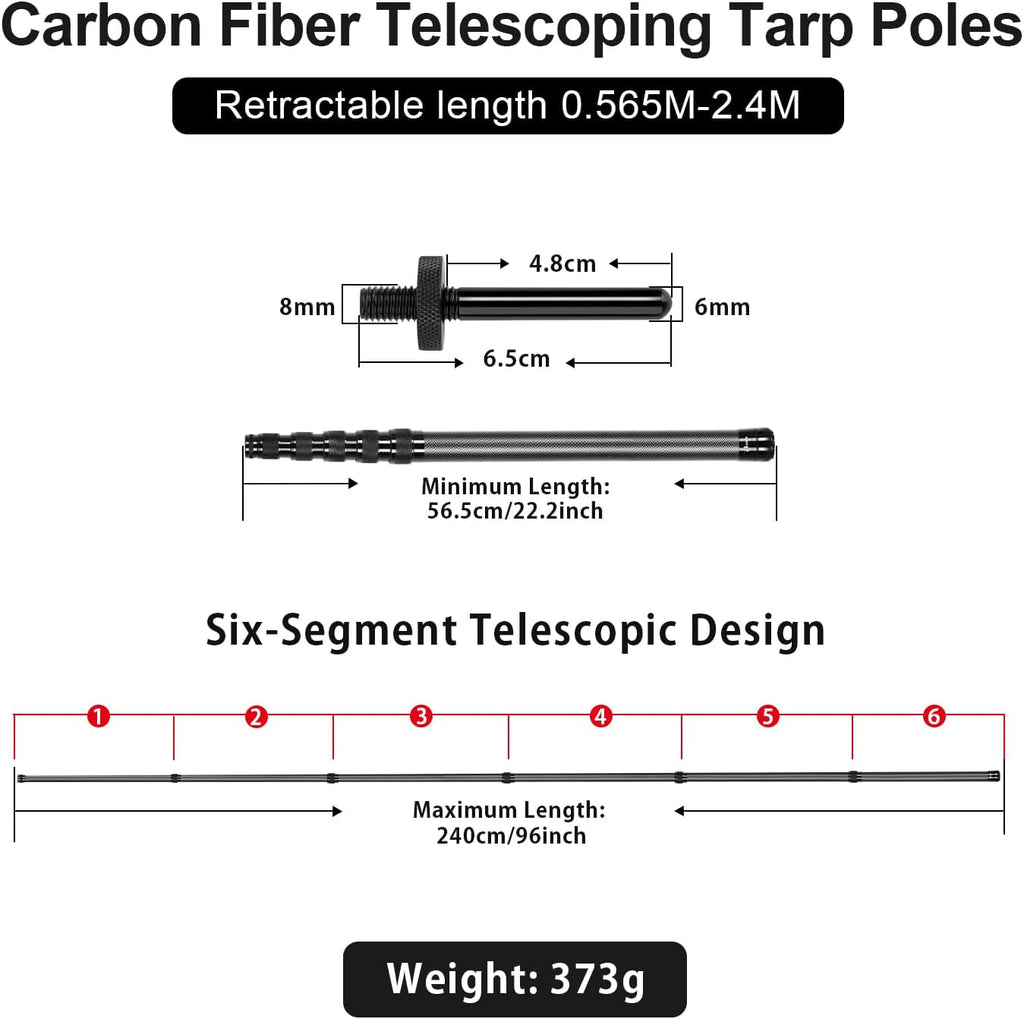 Telescoping Tarp Poles - Heavy Duty Adjustable Carbon Fiber Tent Poles | Portable & Lightweight for Camping, 7.9FT