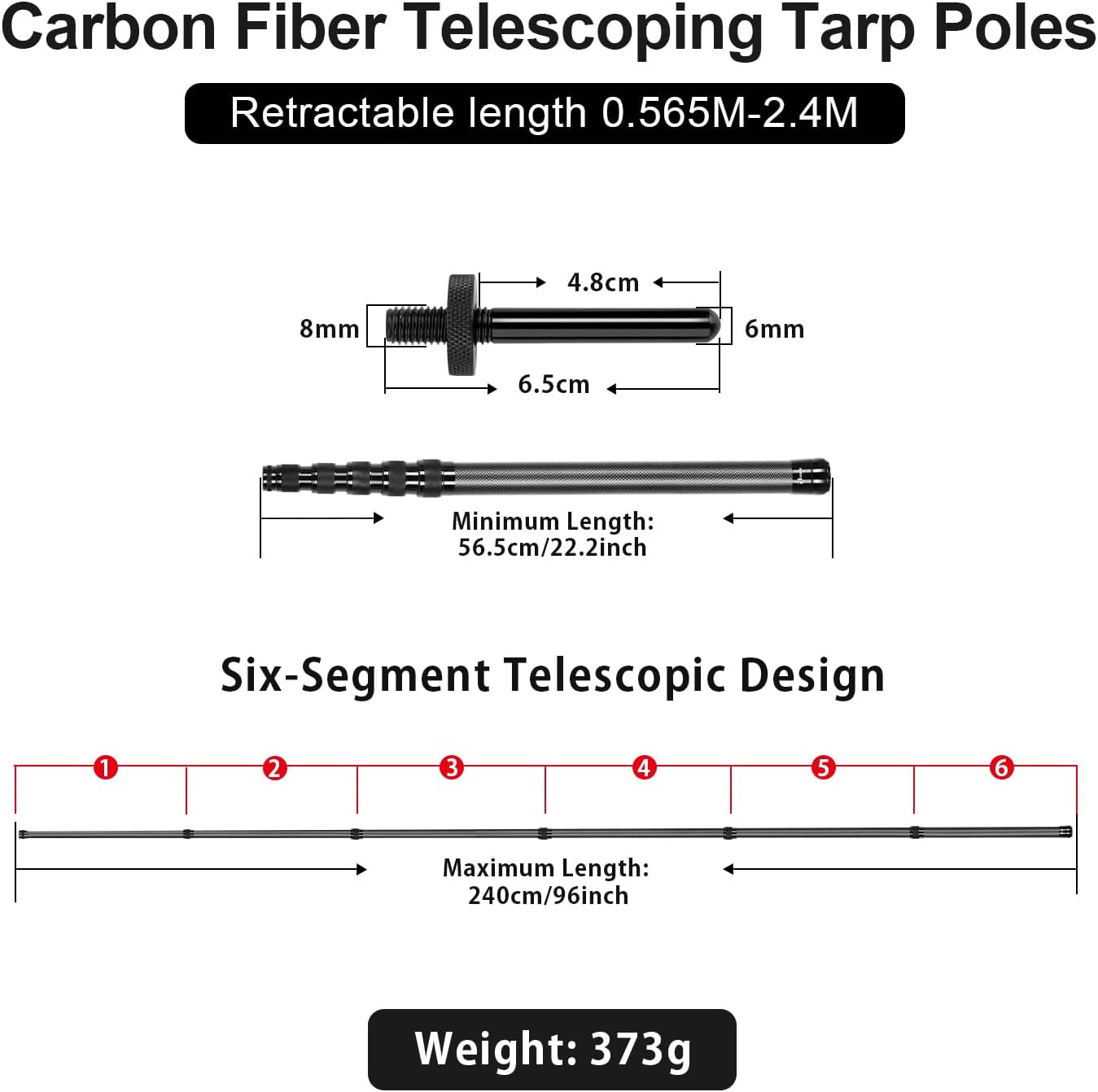 Telescoping Tarp Poles - Heavy Duty Adjustable Carbon Fiber Tent Poles | Portable & Lightweight for Camping, 7.9FT