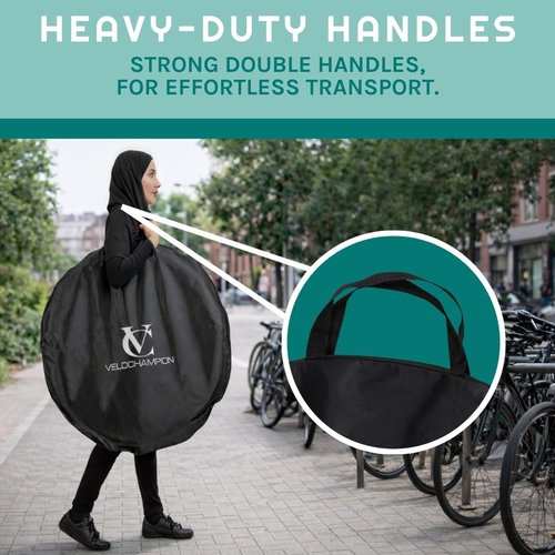 VeloChampion Waterproof Bicycle Wheel Bag Storage Cover | Mountain, Road, Gravel or Kids BMX | 650b. 700c. 16” 20” 24” 26” 27.5” 29” Bike Wheelset Transport Travel Case