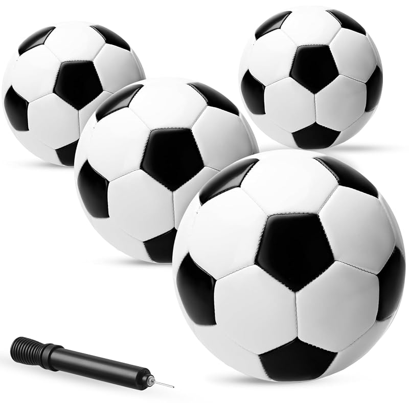 PlayBolt Official Size 5 Soccer Ball – 32-Panel PVC, Includes Pump, 4-Pack Variant: Classic 4-Pack+Size 5