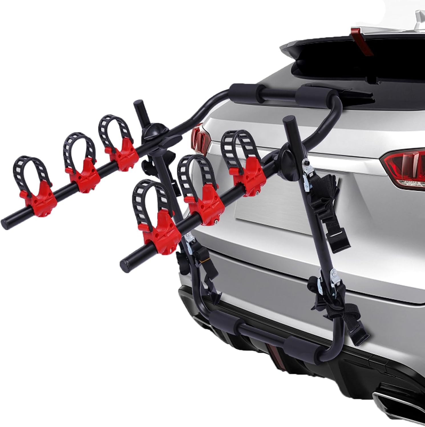 Skiennix Bike Rack - Trunk Mount for SUVs & Cars, 44lb Capacity, Foldable Steel, Holds 3 Bikes, Red & Black